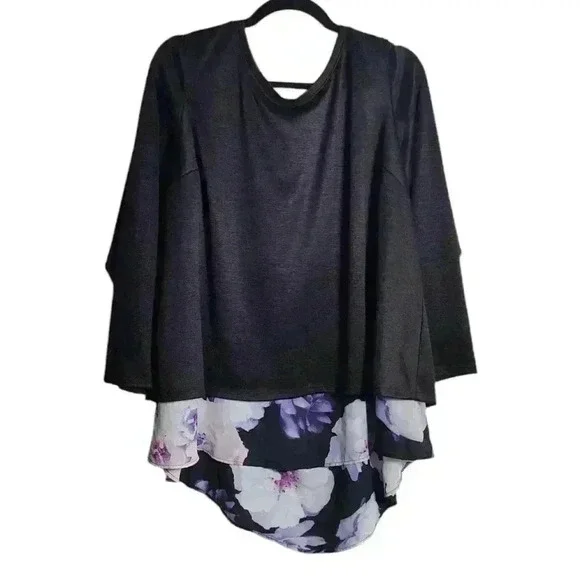 ๐จ LAST CHANCE ๐จ ROZ & ALI Dressbarn Floral and Black Blouse Size 2X - Picture 1 of 16